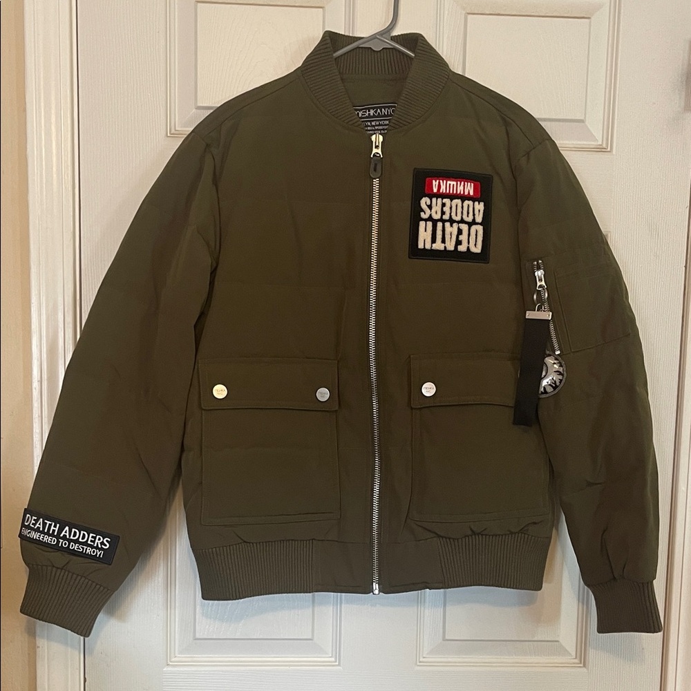 Mishka Death Adders Olive Green Patch Quilted Bomber Bear Jacket